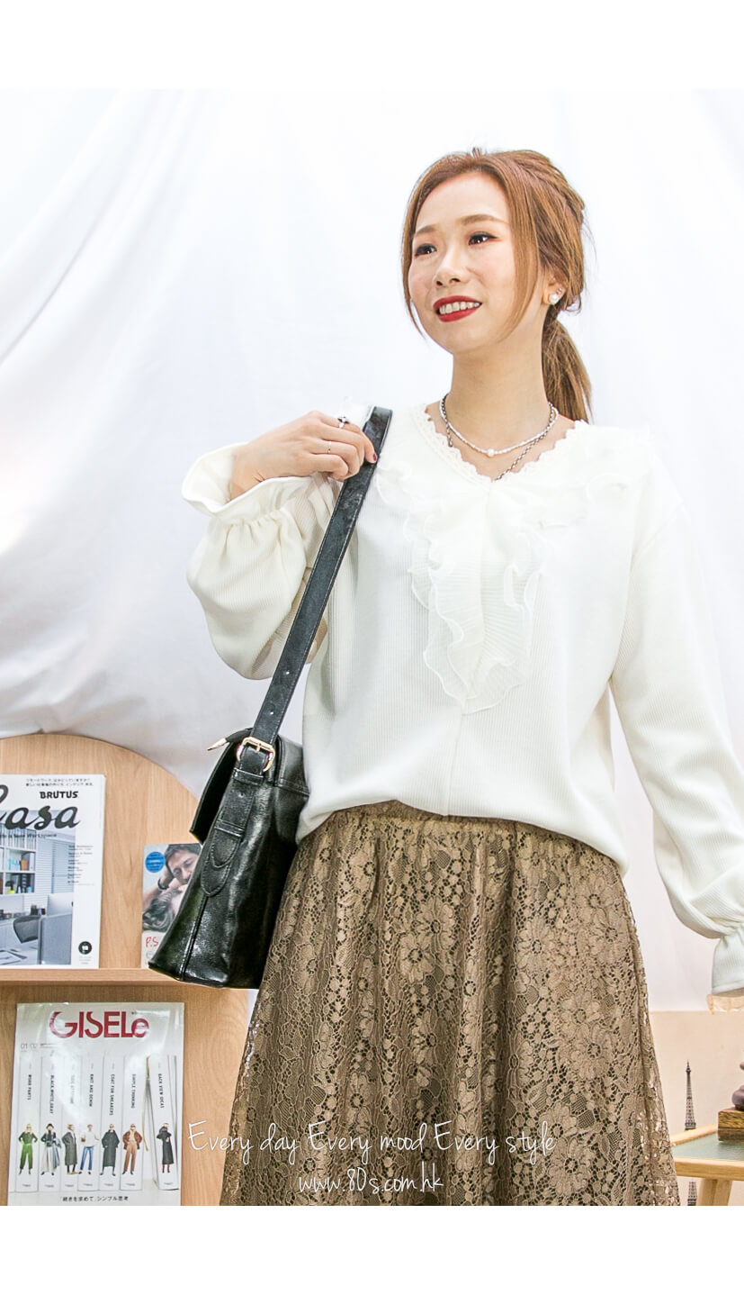2215-1193A- 氣質感 - 兩側袋 ‧ 全LACE 橡根腰半截裙 (有厘布) (韓國)  